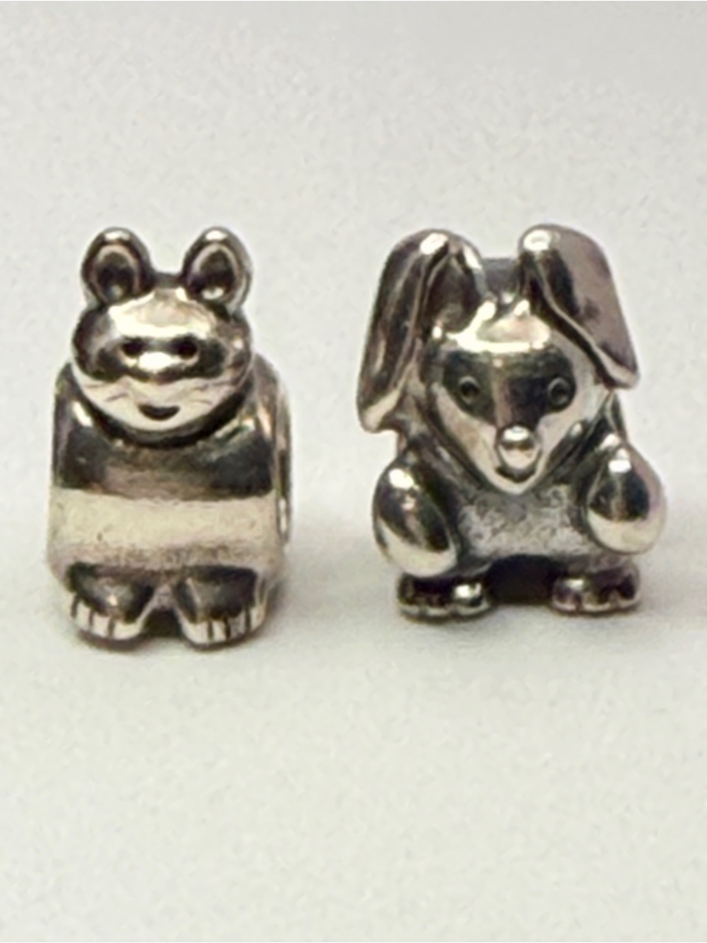 Retired Pandora Bunny & Cat Charm Pair — Sterling Silver Animal Beads